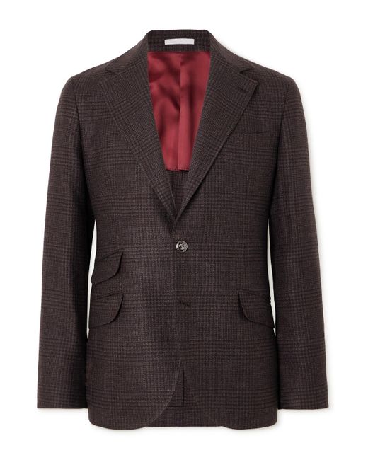 Brunello Cucinelli Black Prince Of Wales Checked Cashmere, Wool And Silk-Blend Suit Jacket for men