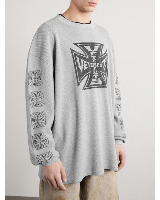 Vetements Gray Printed Waffle-knit Cotton Sweater for men