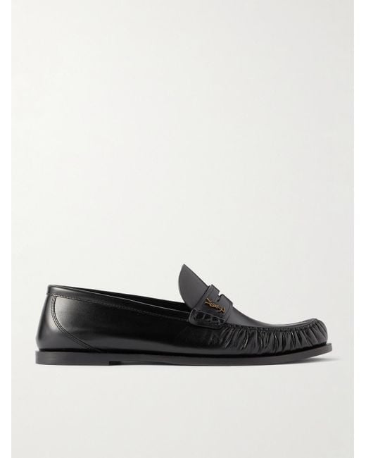 Saint Laurent Black Laurent Logo-Embellished Leather Penny Loafers for men