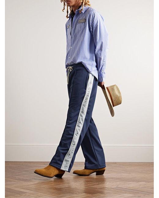 CHERRY LA Blue Straight-Leg Embellished Striped Tech-Jersey Track Pants for men