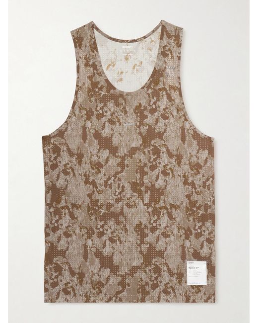 Satisfy Brown Embellished Logo-Appliquéd Space-O Mesh Tank Top for men