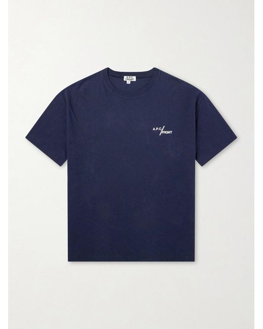 A.P.C. Blue Fragment Logo-Print Cotton-Jersey T-Shirt for men