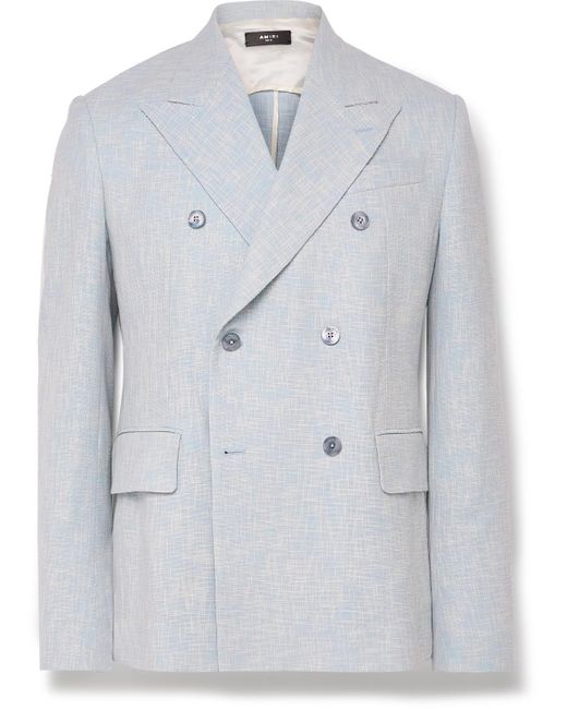 Amiri Blue Slim-fit Double-breasted Woven Suit Jacket for men