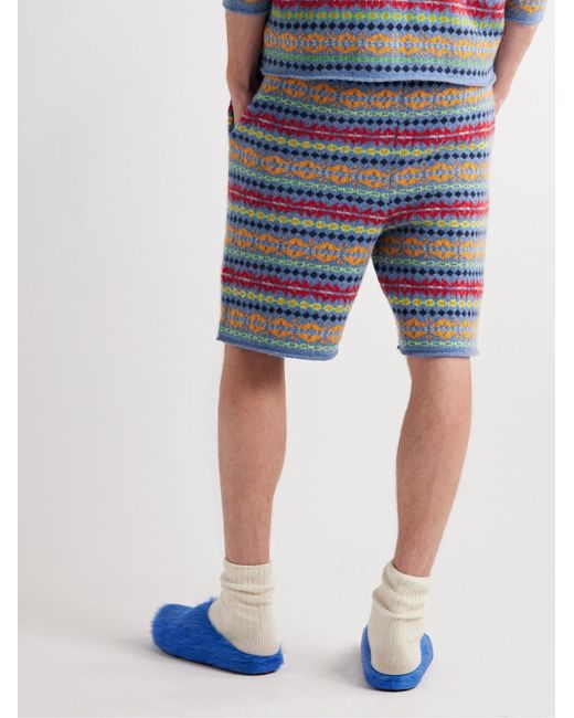 The Elder Statesman Blue Fair Isle Cashmere Shorts for men
