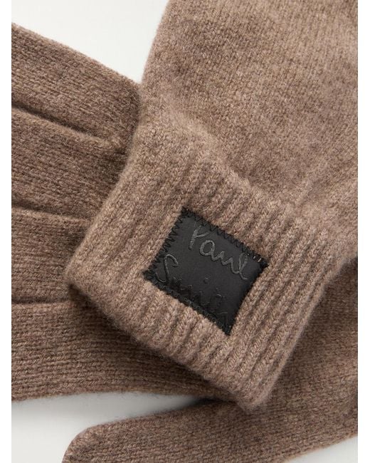 Paul Smith Brown Cashmere And Merino Wool-blend Gloves for men