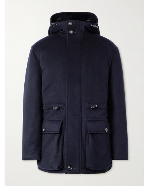 Loro Piana Blue Damiano Shearling-Lined Padded Storm System Cashmere-Felt Hooded Jacket for men