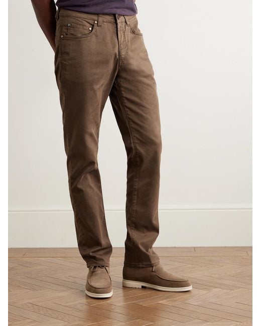 Boglioli Brown Slim-fit Straight-leg Cotton-blend Twill Trousers for men