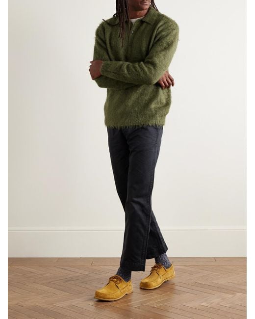 Auralee Green Brushed Mohair And Wool-blend Polo Sweater for men