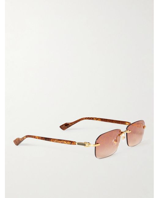 Gucci Pink Rimless Rectangular-frame Gold-tone And Tortoiseshell Acetate Sunglasses for men