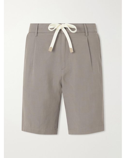 Eleventy Gray Wide-leg Lyocell And Linen-blend Twill Shorts for men