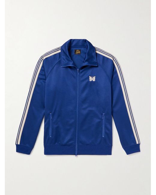 Needles Blue Webbing-trimmed Logo-embroidered Tech-jersey Track Jacket for men