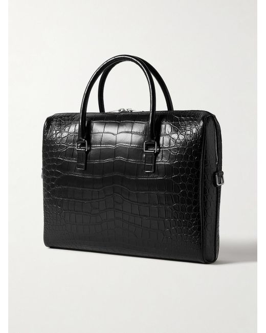 Saint Laurent Black Croc-Effect Leather Briefcase for men