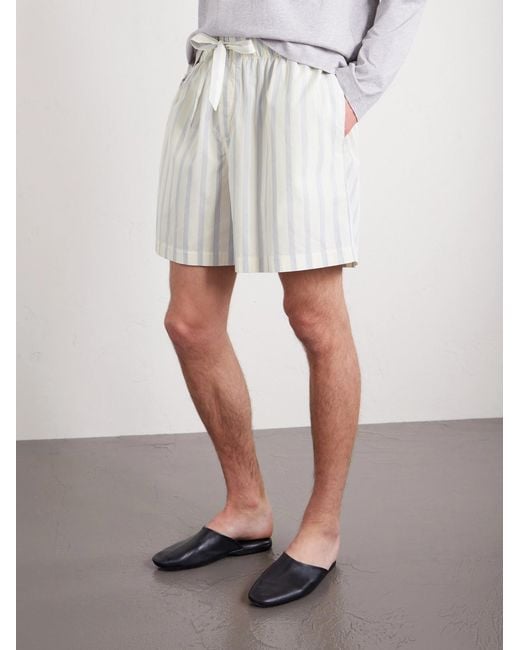 Tekla White Straight-leg Striped Organic Cotton-poplin Shorts for men