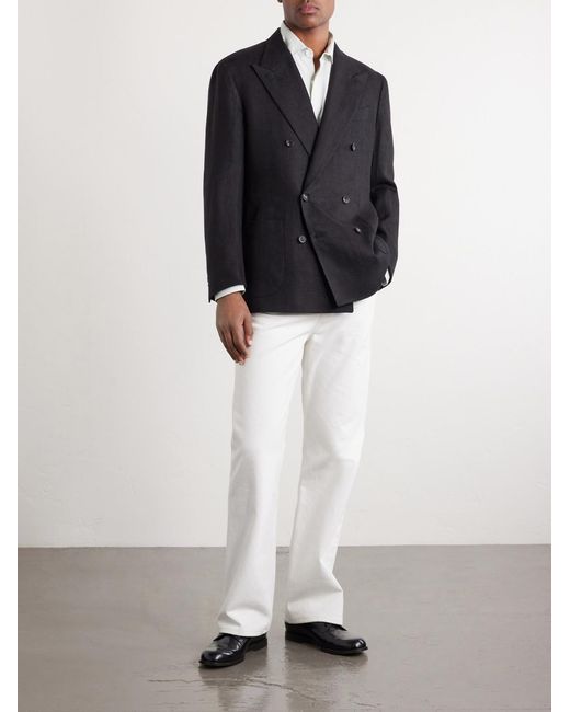 J. Mueser Black Waverly Double-breasted Linen Blazer for men