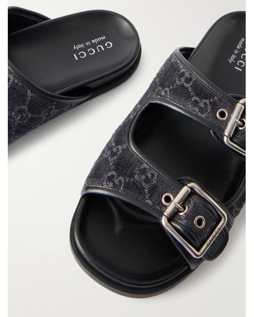Gucci White Logo-Jacquard Leather-Trimmed Canvas Sandals for men