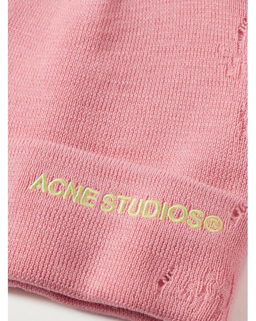 Acne Pink Kinau Logo-Embroidered Distressed Wool-Blend Beanie for men