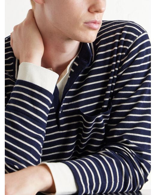 The Elder Statesman Blue Striped Cashmere Polo Shirt for men