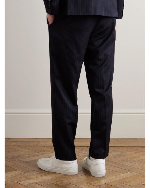 Officine Generale Blue Hoche Straight-leg Belted Pinstriped Wool-twill Suit Trousers for men