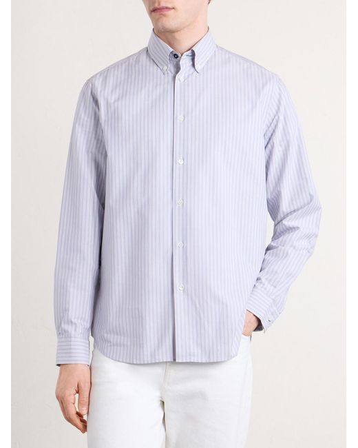 Paul Smith White Button-Down Collar Striped Cotton-Poplin Shirt for men