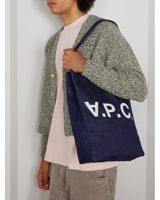 A.P.C. Blue Laure Logo-Print Denim Tote Bag for men
