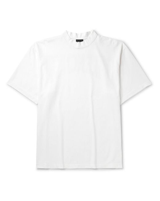 Balenciaga White Logo-print Cotton-jersey Mock-neck T-shirt for men