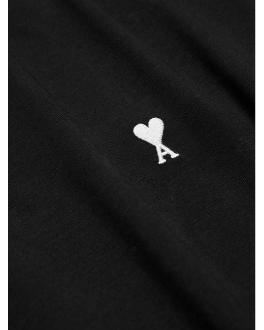 AMI Black Logo-Embroidered Cotton-Jersey T-Shirt for men