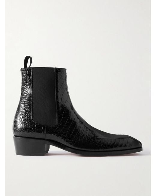 Tom Ford Black Bailey Croc-effect Patent-leather Chelsea Boots for men