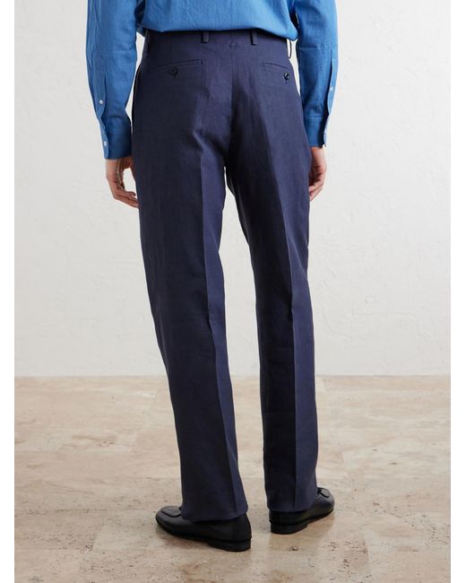 Rubinacci Blue Ciro Straight-leg Linen Suit Trousers for men