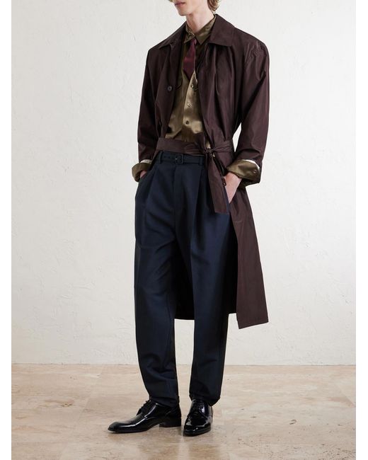 Saint Laurent Blue Tapered Pleated Wool And Mohair-blend Trousers for men