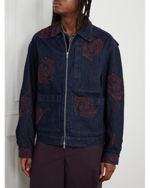 Dries Van Noten Blue Embroidered Denim Jacket for men