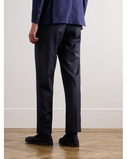 De Petrillo Blue Straight-leg Pleated Virgin Wool-blend Trousers for men