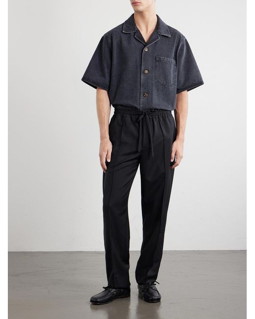 Valentino Garavani Blue Straight-Leg Wool And Cashmere-Blend Trousers for men