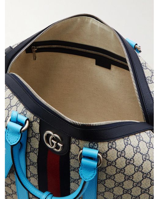 Gucci Blue Savoy Leather-trimmed Monogrammed Coated-canvas Duffle Bag for men