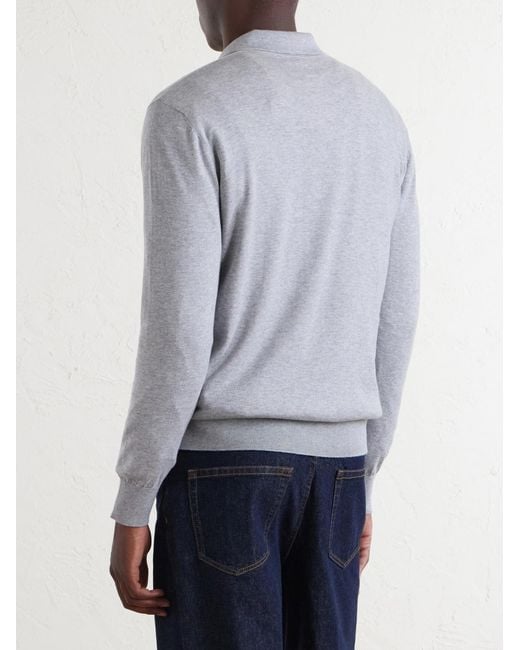 Eleventy Gray Cotton And Cashmere-Blend Polo Shirt for men