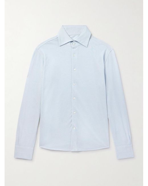 STÒFFA Blue Cotton And Silk-blend Polo Shirt for men