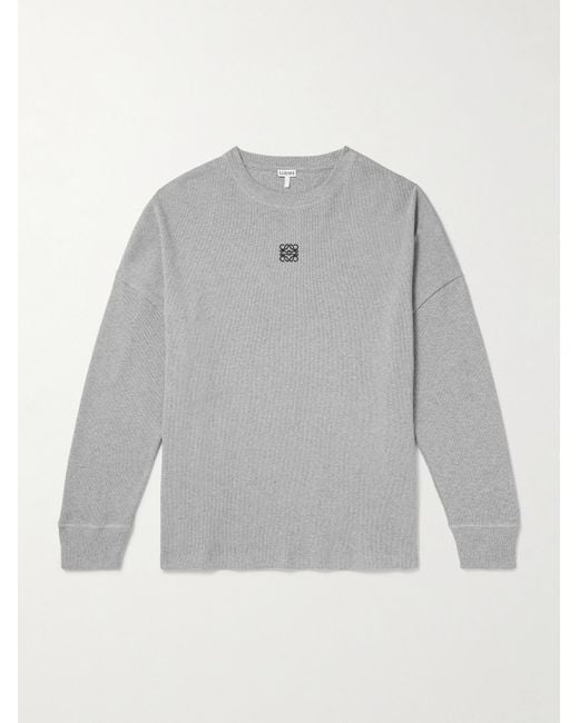 Loewe Gray Oversized Logo-Embroidered Ribbed Cotton T-Shirt for men