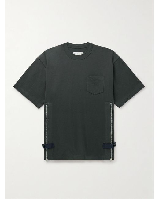 T-shirt in jersey di cotone con finiture in gros-grain di Sacai in Black da Uomo