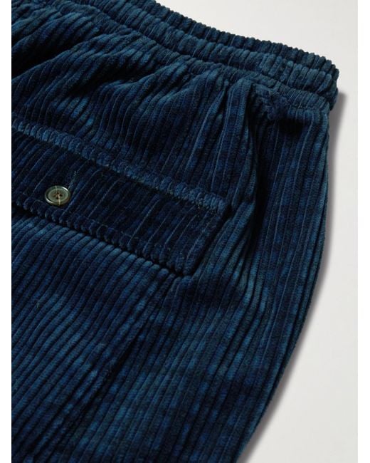 Universal Works Blue Straight-leg Houndstooth Cotton-corduroy Drawstring Trousers for men