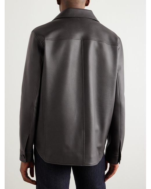 Loro Piana Evandro Hemdjacke aus vollnarbigem Leder in Gray für Herren