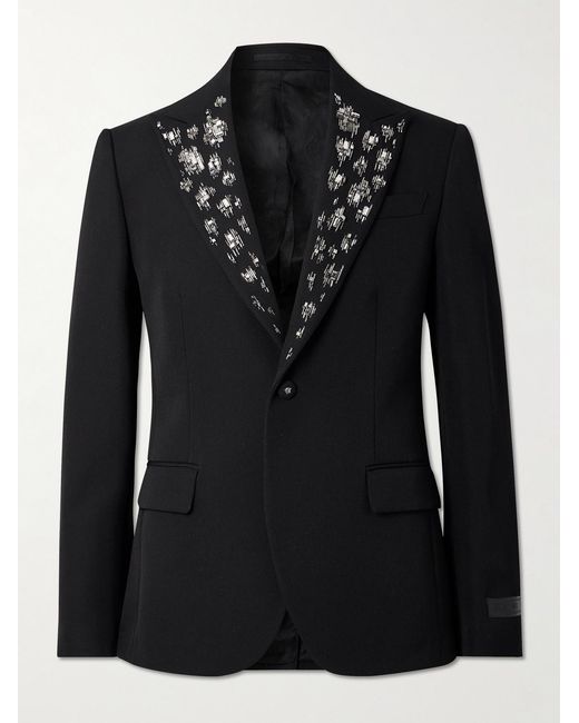 Versace Black Crystal And Bead-Embellished Grain De Poudre Wool Suit Jacket for men