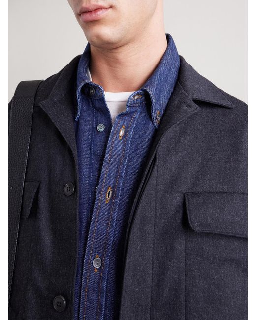 Sunspel Blue Stretch Wool And Cashmere-blend Flannel Overshirt for men