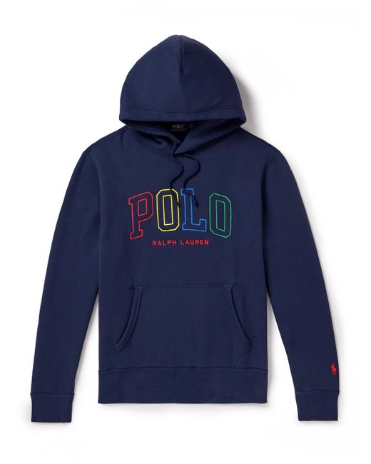 Polo Ralph Lauren Blue Logo-embroidered Cotton-blend Jersey Hoodie for men