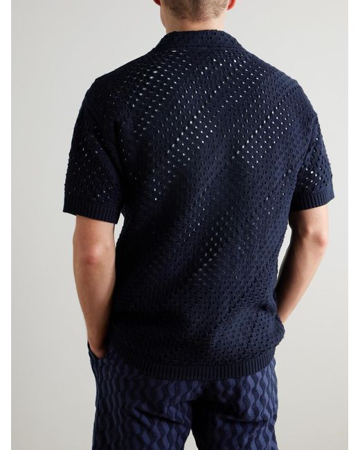 Frescobol Carioca Blue Pinto Crocheted Cotton Shirt for men