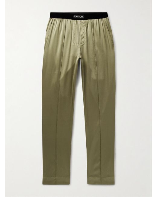 Tom Ford Green Velvet-trimmed Stretch-silk Satin Pyjama Trousers for men