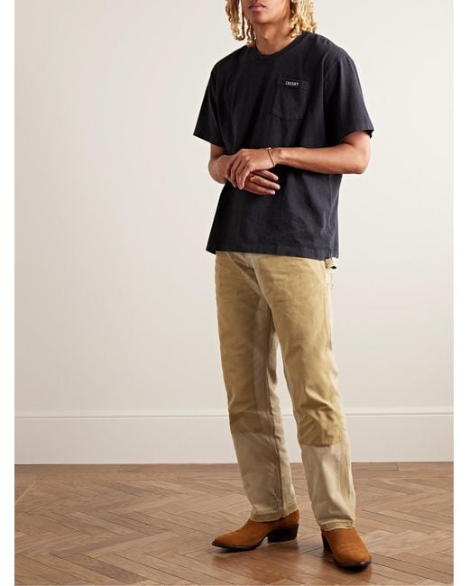 CHERRY LA Natural Straight-Leg Distressed Cotton-Canvas Trousers for men