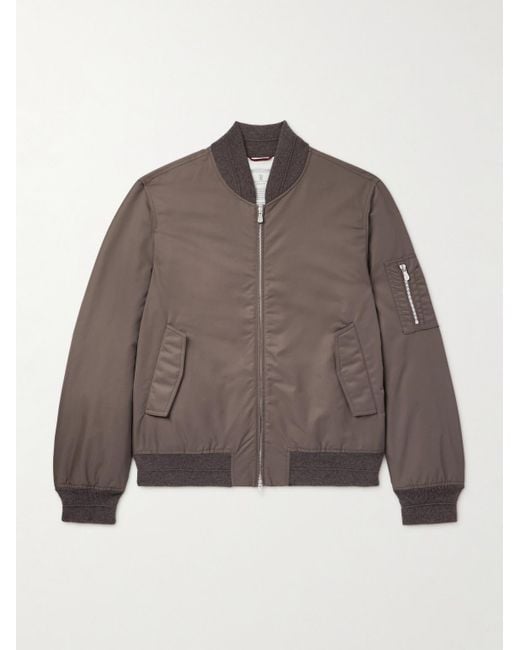 Brunello Cucinelli Brown Padded Nylon Bomber Jacket for men