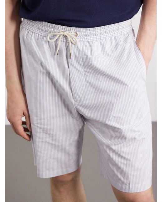 Paul Smith Gray Straight-Leg Striped Cotton Drawstring Shorts for men