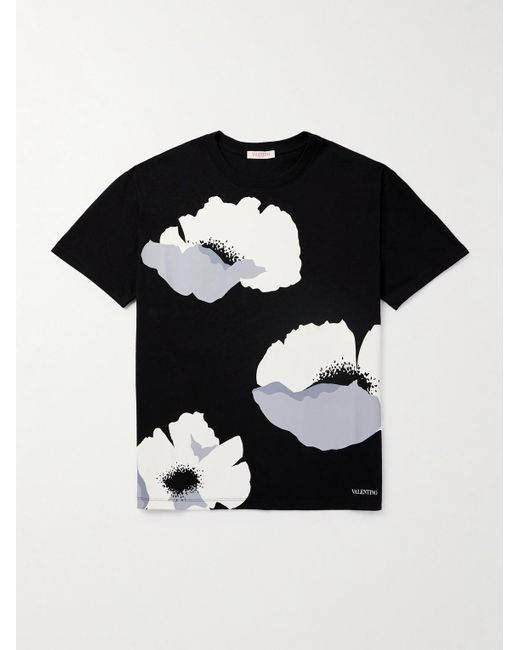 Valentino Garavani Black Floral-print Cotton-jersey T-shirt for men