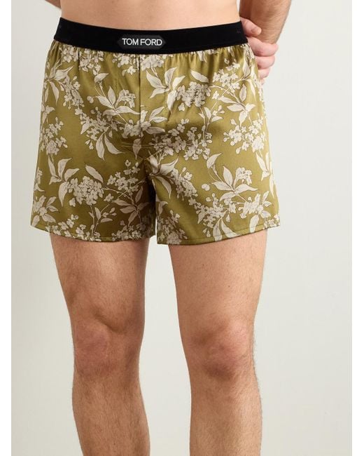Tom Ford Green Floral-Print Stretch-Silk Satin Boxers for men