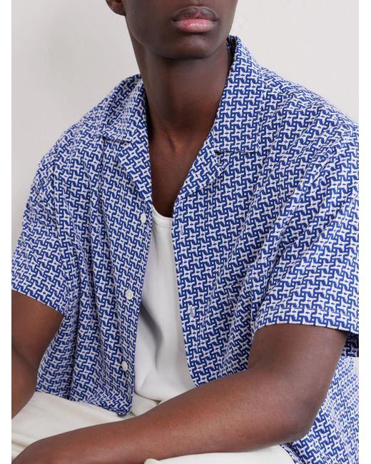 Portuguese Flannel Blue Soul Convertible-Collar Printed Cotton Shirt for men
